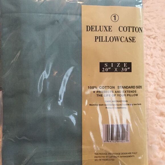 New Vintage Aqua Blue Pillowcase with White Trim Cotton - Picture 2 of 5